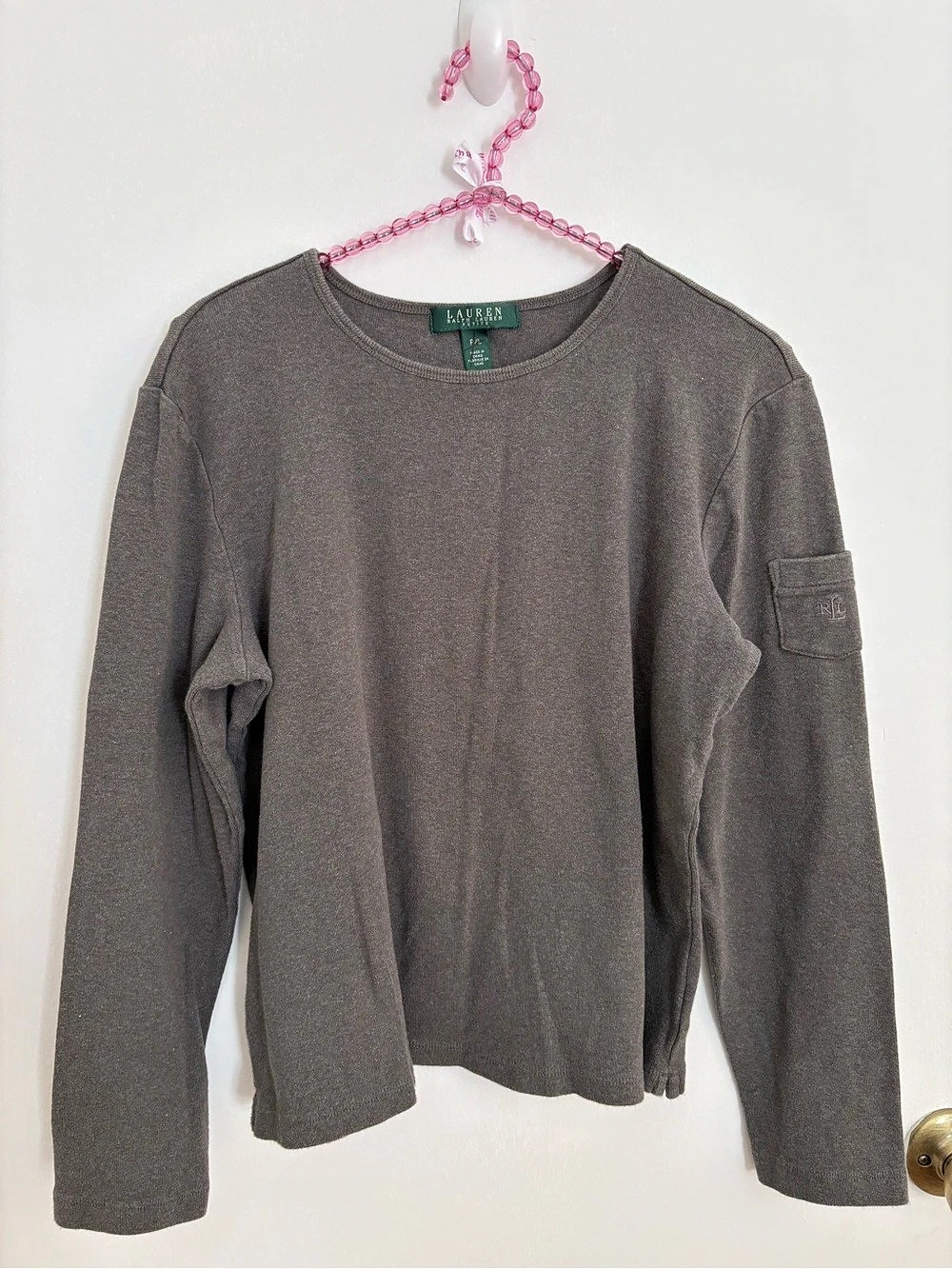 Lauren Ralph Lauren Long Sleeve Cotton Top in Gray Size F/L